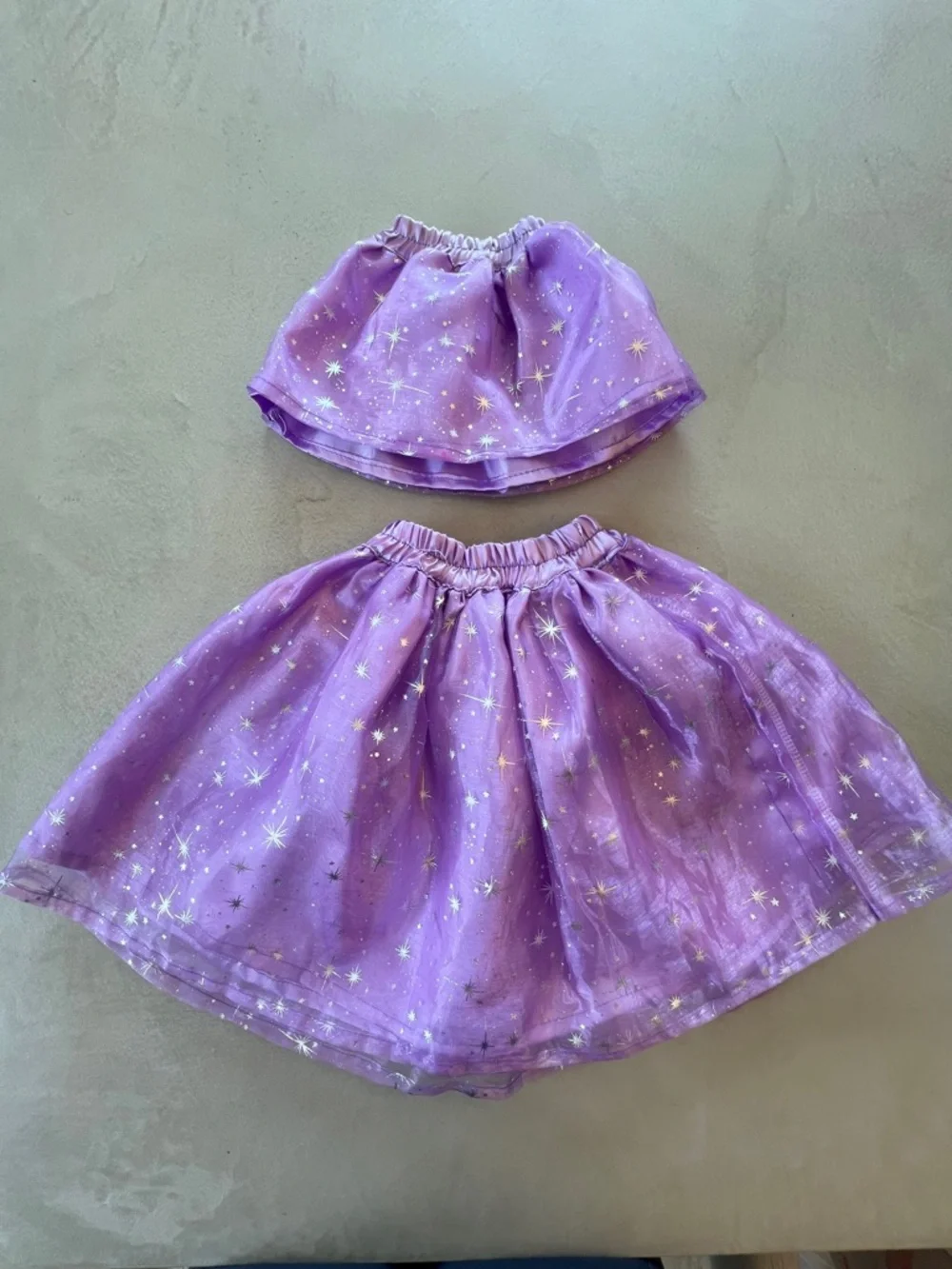Handmade Baby Toddler Girls Purple Star Skirt with matching Doll Skirt Set